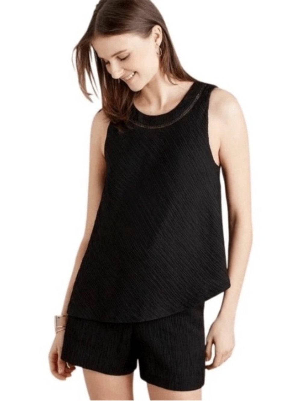 Anthropologie Elevenses Black Sleeveless Tiered Shorts Romper